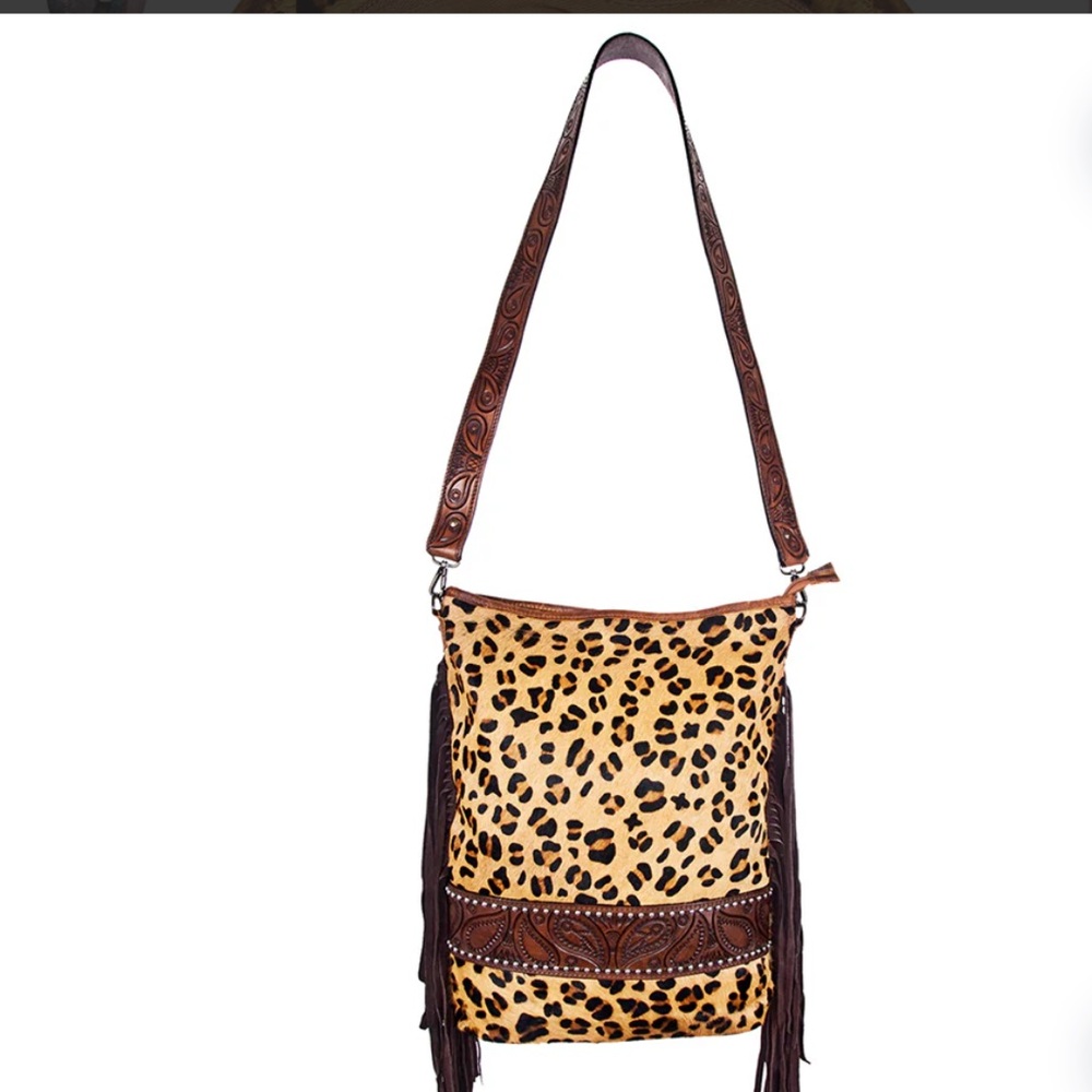 American Darling Leopard Print Fringe Messanger Bag